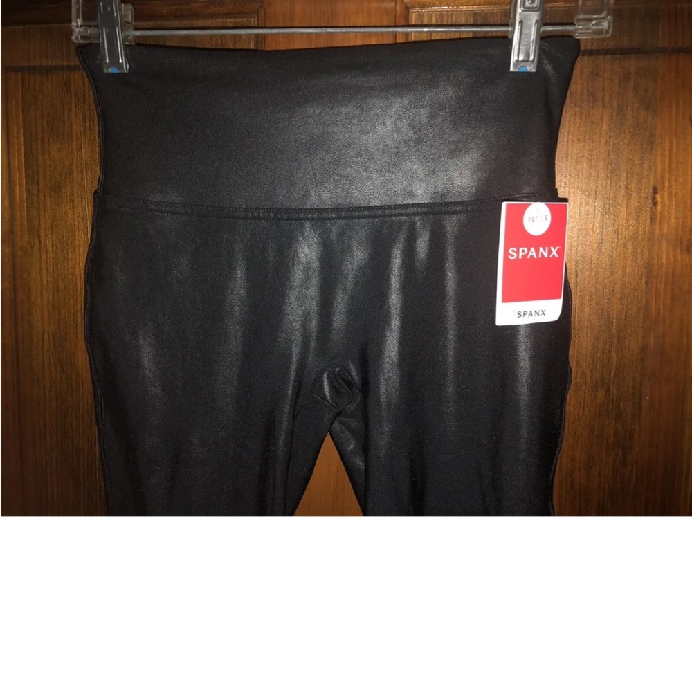SPANX BLACK Faux Leather Full Length Leggings Medium Petite